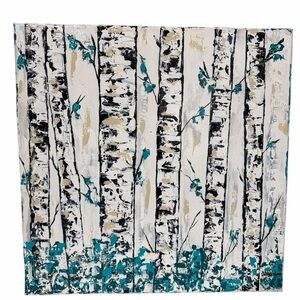 Original Artwork Acrylic on Canvas 16 x 20 Winter Birch In Teal
